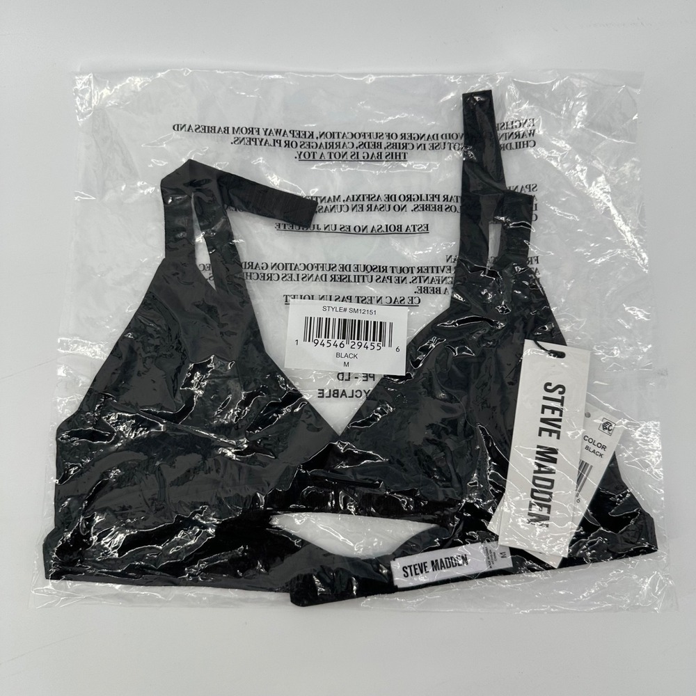 Steve Madden Bralette Top Size L Women's Black Triangle X Back NWT - Picture 3 of 5